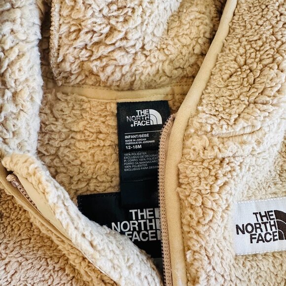 The North Face Campshire One piece Tan Fleece Sherpa 12-18m Khaki Hooded Suit - Picture 6 of 8